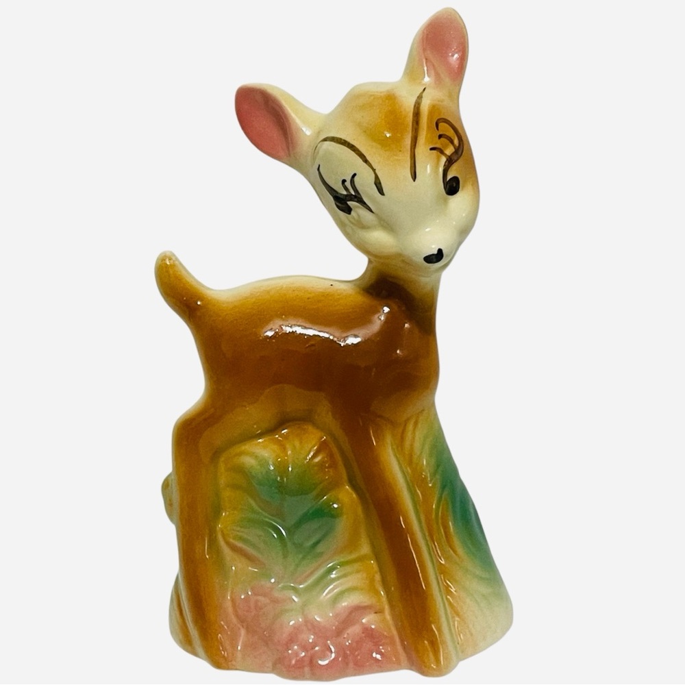 Vintage 1950's Leeds Pottery Walt Disney BAMBI Ceramic Figurine Cute Deer Fawn